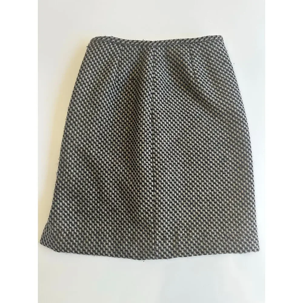 Women's Ann Taylor Wool Check Pencil Skirt Tan Black Size 4 Lined‎